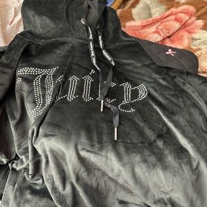 Juicy Couture Black Velour Hoodie with Rhinestone Detail